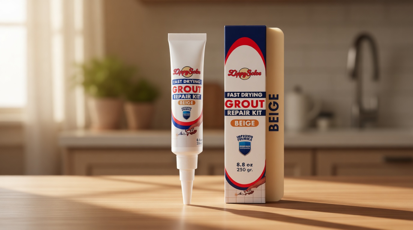 ZippySolve Tile Grout, Repair Kit, Restore & Renew Tile Joints Line, Fast Drying Tile Grout Paint Squeeze Tube for Bathroom Shower Kitchen Floor, Waterproof (8.8 oz, Beige)