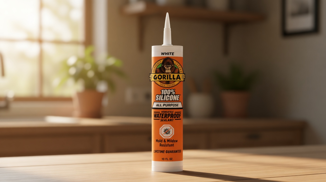 Gorilla 100% Silicone Waterproof Caulk, All‑Purpose Sealant, Mold & Mildew Resistant, Flexible Seal, White, 10 oz Cartridge (Pack of 1)