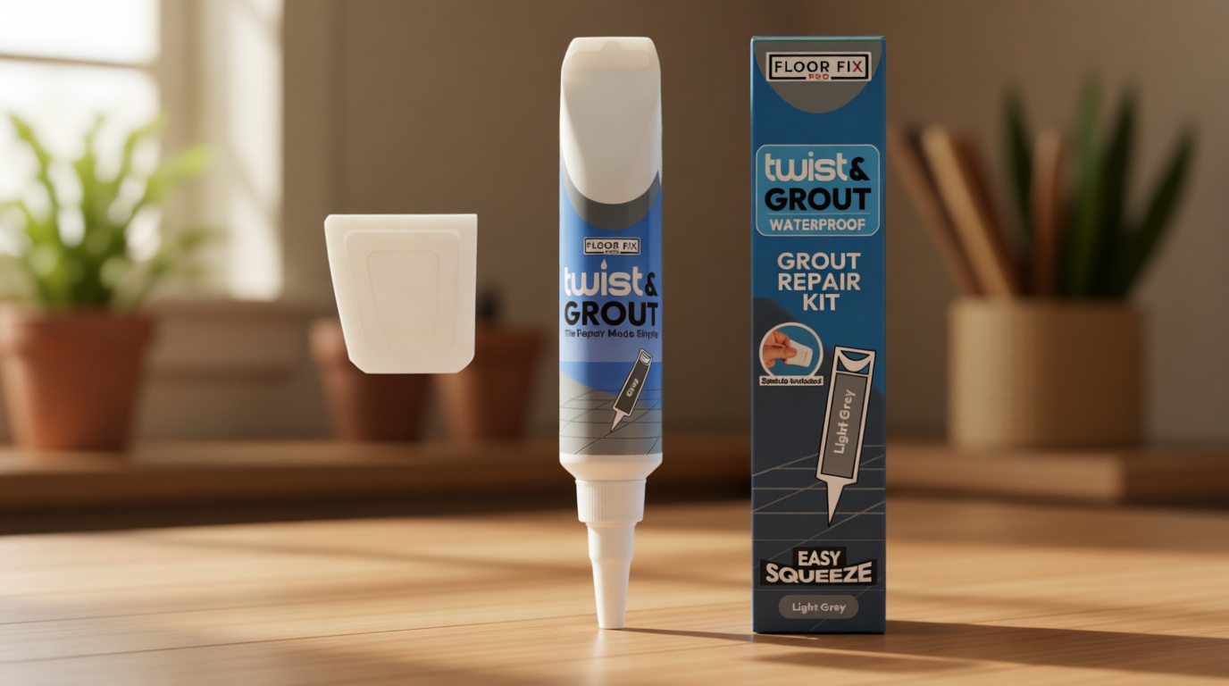 Floor-Fix Pro Twist & Grout Reviver – Premixed Tile Repair for Bathroom, Shower & Kitchen with Smoothing Tool (Light Gray, 8.8 Fl Oz)