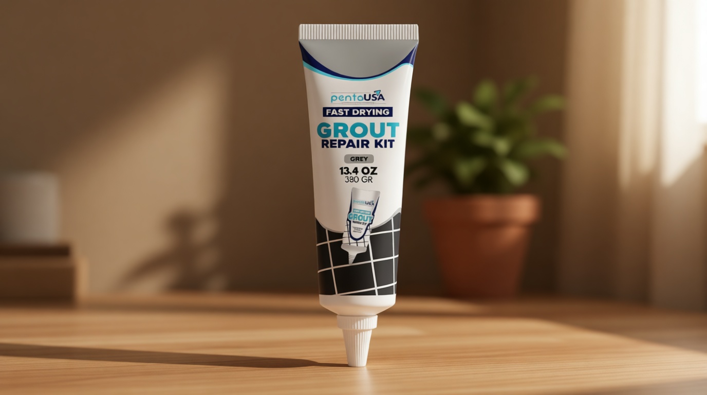 PentaUSA Tile Grout Repair Kit - Gray Premixed Acrylic Sanded Grout, Waterproof Grout Filler for Bathroom & Shower, Fast Drying, Covers ~44 Sq Ft, with Applicator, 13.4 oz (380g)