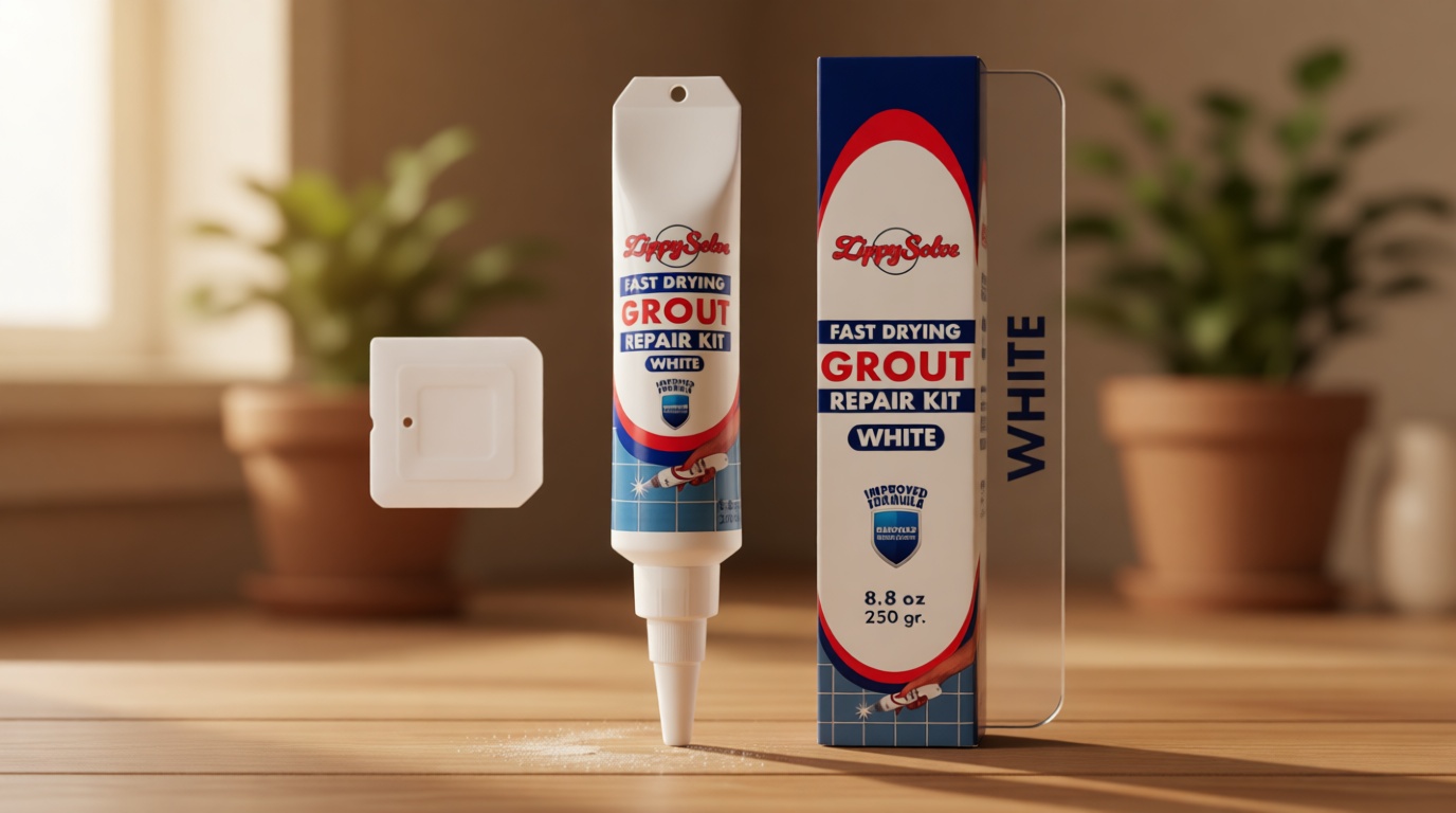 ZippySolve Tile Grout, Repair Kit, Restore & Renew Tile Joints Line, Fast Drying Grout Paint Squeeze Tube for Bathroom Shower Kitchen Floor, Waterproof (8.8 oz, White)