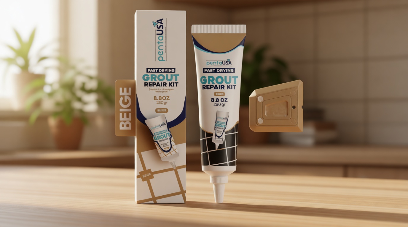 PentaUSA Warm Beige Tile Grout Repair Kit - Premixed Sanded Grout for Bathroom Shower Kitchen Floor, Beige Collection, Waterproof Filler Tube with Applicator, Easy DIY Restore (8.8oz / 250g)