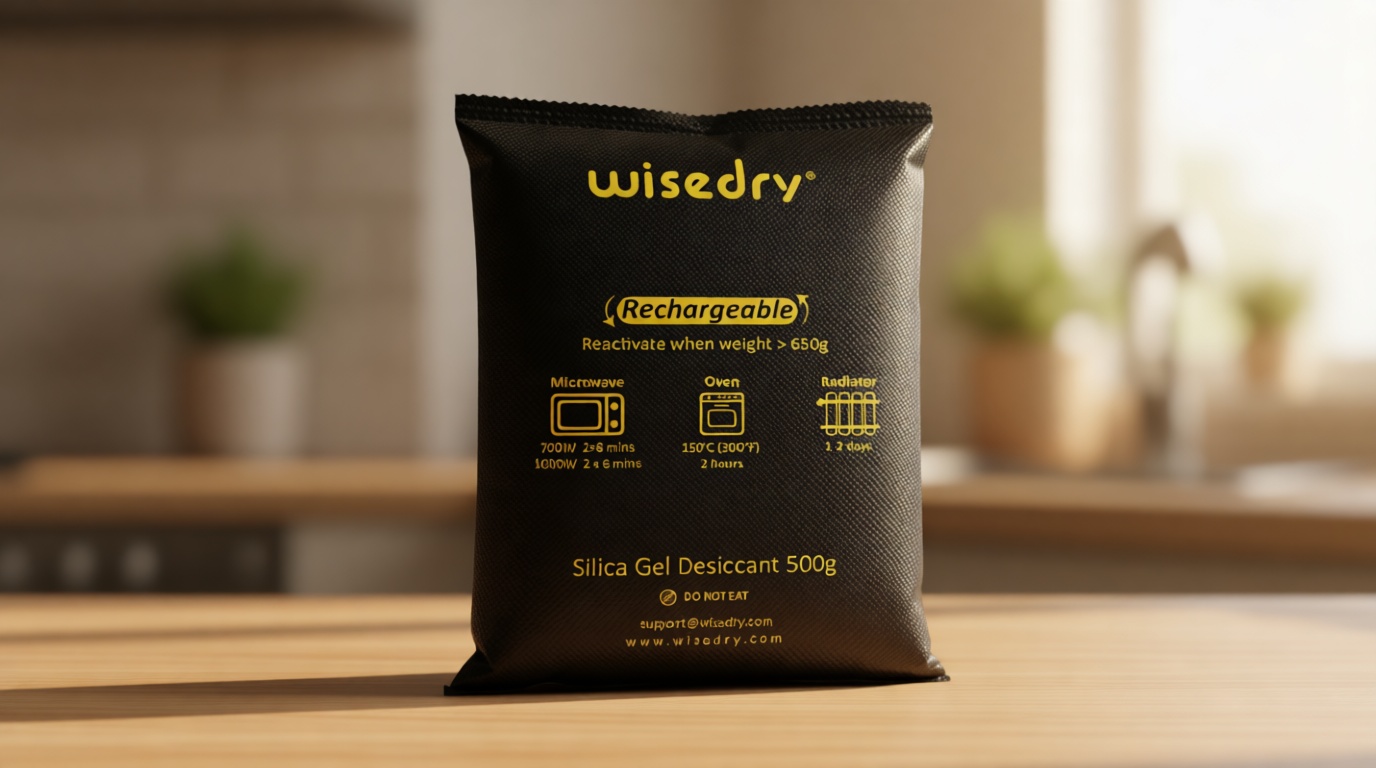 wisedry 4 x 500 Grams [4.4 lbs] Rechargeable Silica Gel Car Dehumidifier, Microwave Fast Reactivated Desiccant Packets Large for Gun Safe Closet Basement Garage Storage Moisture Absorber Bag Reusable