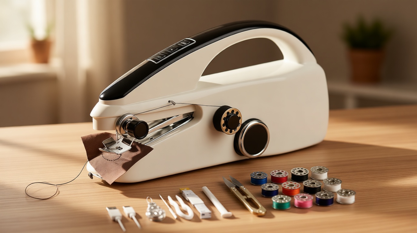 Handheld Sewing Machine for Beginners, Portable Mini Hand Sewing Machine for Quick Stitching, Electric Lightweight Easy to Use, Travel & DIY, Emergency Repairs for Clothes & Fabrics Black