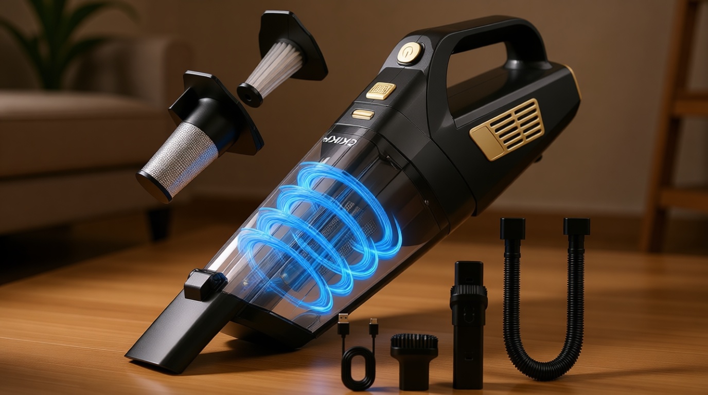 CKIKH Handheld Vacuum Cordless, 15000PA Strong Suction Hand Held Car Vacuum Cleaner Portable with Multi-Nozzles & Washable Filter, Lightweight Rechargeable Vacuum Cleaner for Home, Car, Office, Pets ISCC PLUS