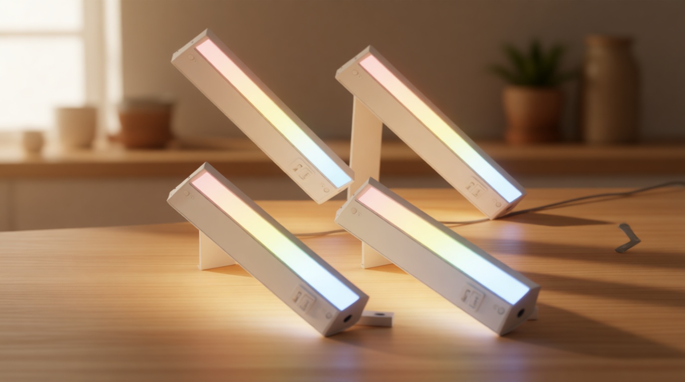 TORCHSTAR 12 Inch LED Under Cabinet Lighting 5CCT, ETL T24, 8W 600LM, Hardwired & Plug-in, 5 Color Selectable CRI90 120V Dimmable Under Counter Lights for Kitchen, White Aluminum Housing, 4 Pack