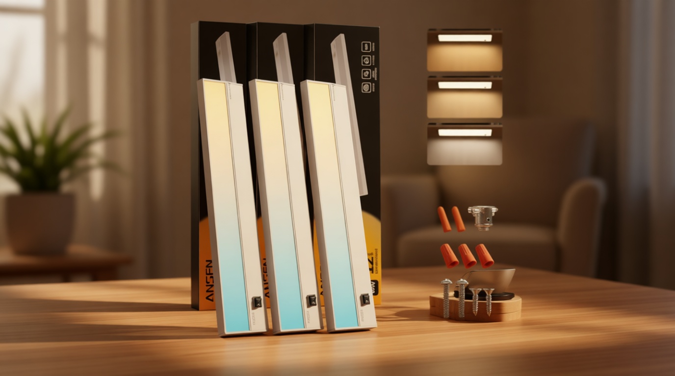 Ansen 4Packs of Under Cabinet Lighting Hardwired, 12IN 10W 666LM, Dimmable Led Light for Kitchen/Bar/Closet, CRI>92, R9>90, 3 Color Temperature, 3000K/4000K/5000K(Warm White, Cool White, Daylight) Global Recycled Standard