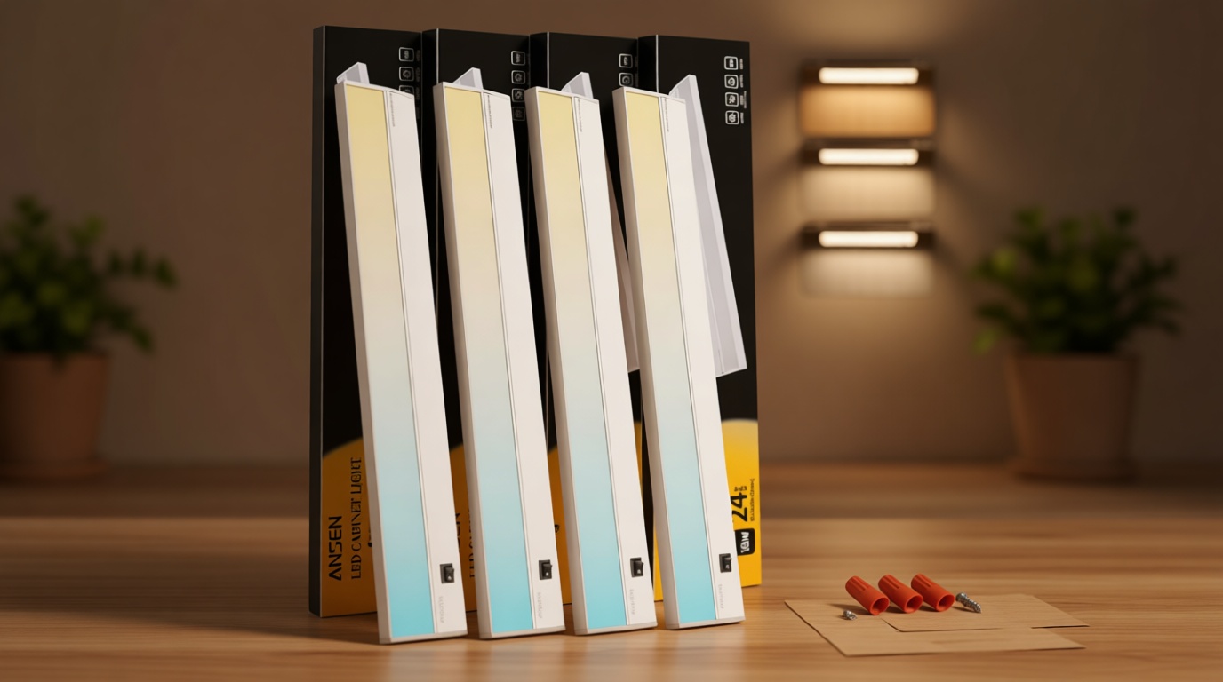 Ansen 4Packs of Under Cabinet Lighting Hardwired, 24IN 18W 1237LM, Dimmable Led Light for Kitchen/Bar/Closet, CRI>92, R9>90, 3 Color Temperature, 3000K/4000K/5000K(Warm White, Cool White, Daylight) Global Recycled Standard