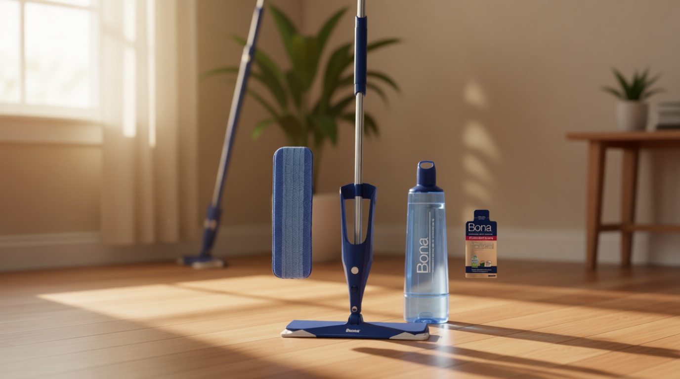 Bona Hardwood Floor Premium Spray Mop - Includes Wood Floor Cleaning Concentrate and Machine Washable Microfiber Cleaning Pad - Dual Zone Cleaning Design for Faster Cleanup