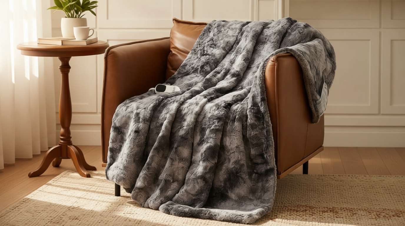 Homemate Heated Blanket Electric Throw - 50"x60" Heating Blanket Throw 1/2/4/6/8 Hours Auto-Off 10 Heat Levels Over-Heat Protection Luxury Faux Fur Sherpa ETL Certification OEKO-TEX STANDARD 100