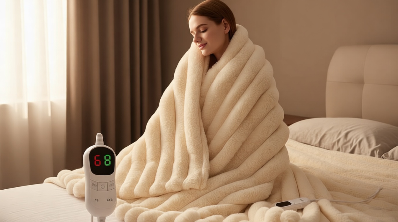 Heated Throw Blanket, Faux Fur Cozy Heating Blanket with Overheat Protection, 1/2/4/6/8 Hours Auto-Off 10 Heat Level, Machine Washable (50x60 Inches, Cream White)
