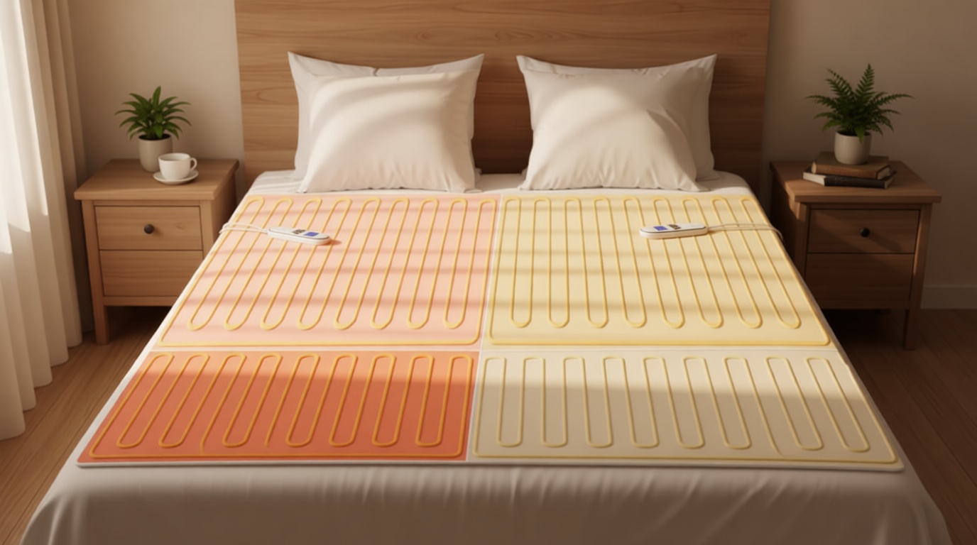 Bwarm Premium Multi-Zone Electric Heated Mattress Pad Queen Size, 60" x 80", Dual Controllers, 9 Heat Settings, 1-12 Hours Auto Off, Individual Body and Feet Settings, Machine Washable OEKO-TEX STANDARD 100