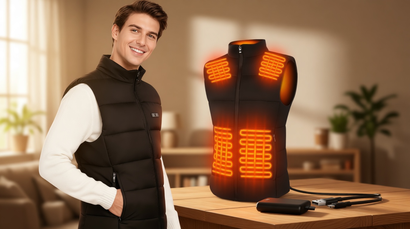 Deepoter Heated Vest for Men, 7.4V Heated Jacket with 8 Heating Zones, 3 level Temperature Control with 10000mAh Battery