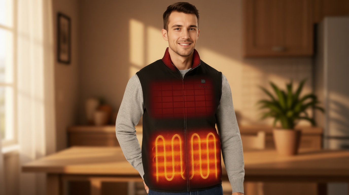 ORORO [Upgraded] Men's 4-Zone Heated Fleece Vest with Heated Collar, Lightweight Heating Vest with Battery