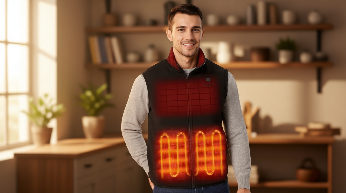 ORORO [Upgraded] Men's 4-Zone Heated Fleece Vest with Heated Collar, Lightweight Heating Vest with Battery