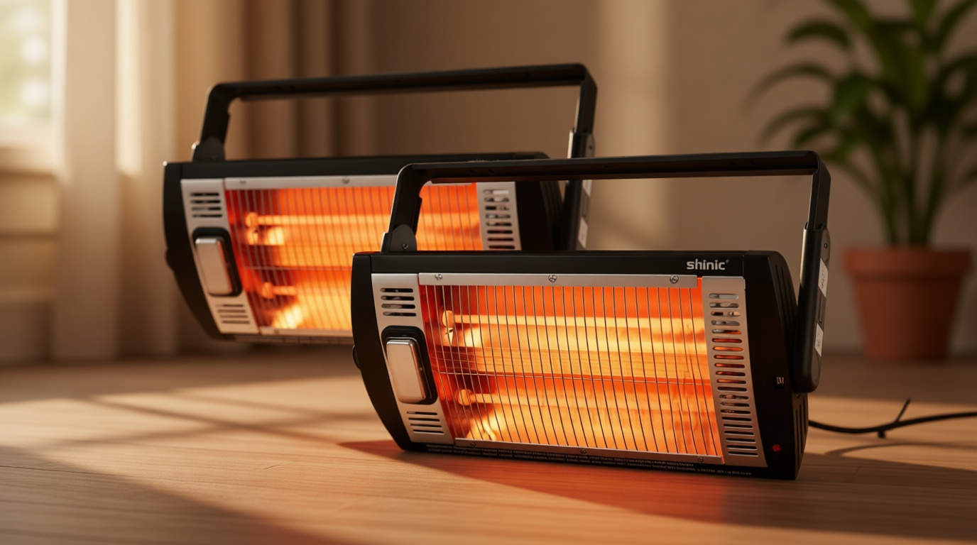 Shinic 2 Packs Electric Garage Heaters, 1500W/750W Ceiling Mounted Heater Radiant Heaters with Halogen Light, 90 Degree Rotation, 5 Mode Settings, Space Heater for Garage, Shop, Large Room and Patio