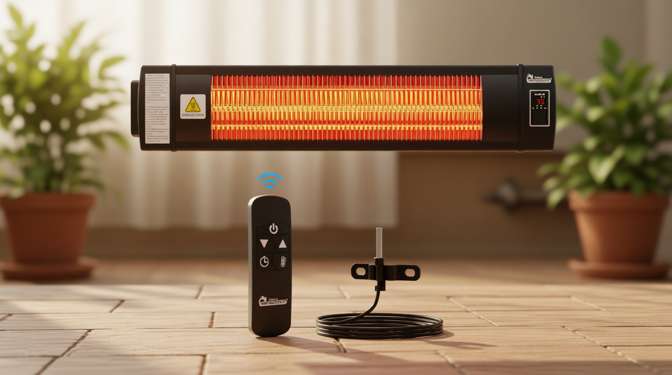 DR. INFRARED HEATER Portable Infrared Indoor and Outdoor Space Heater for Patio, Garage, Commercial & Residential With Remote Control, With Thermostat, Black