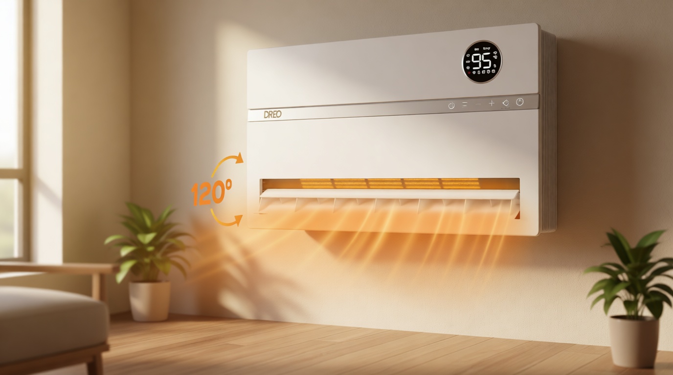 Dreo Smart Wall Heater, Electric Space Heater for Bedroom 1500W, 120° Vertical Oscillation, Adjustable Thermostat, Remote Control, 24H Timer, Easy-Mount Heater for Indoor Use, Works with Alexa, WH719S