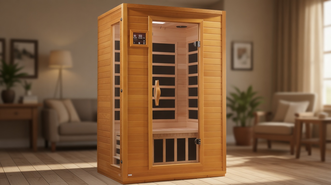 DYNAMIC SAUNAS Andora 2-Person Low EMF FAR Infrared Sauna with Red Light Therapy - Personal Indoor Dry Heat Wooden Sauna with Bluetooth Speakers for Home & Gym - Made from Canadian Hemlock Wood