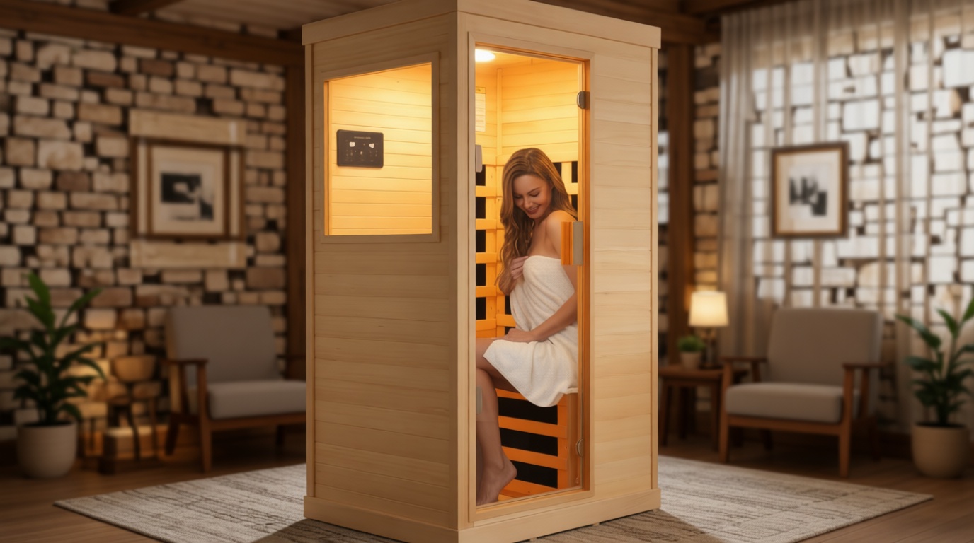 OUTEXER Far Infrared Sauna Home Sauna Spa Room Canadian Hemlock Wood 1200W Indoor Saunas Low EMF 110V with 7 Color Light and Tempered Glass Door, Room: 35.2 * 27.6 * 61.6Inch