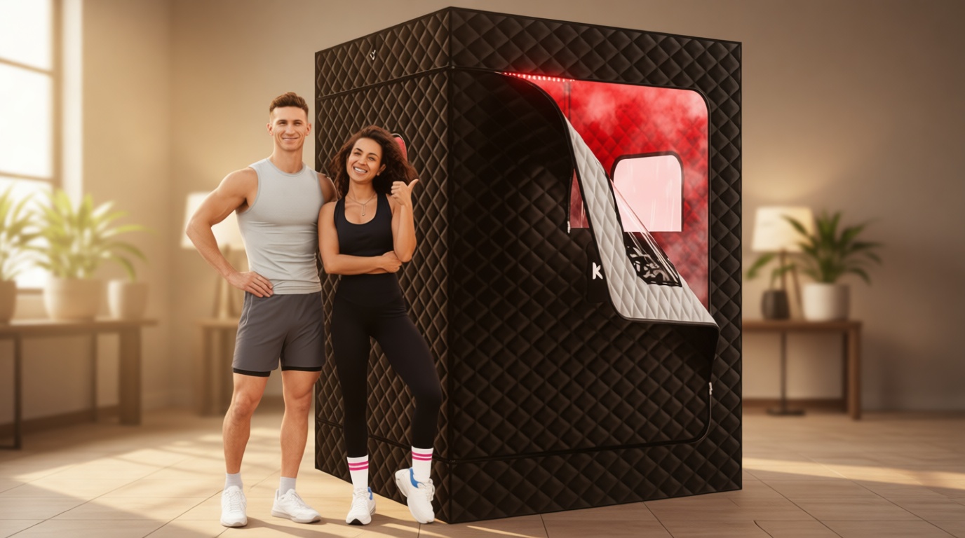 KASUE Upgraded 2 Person Sauna Box, Portable Infrared Sauna with 5-Layer Waterproof, 2 Steamers, 2 Folding Chair, 71”x 36”x 49” for Indoor, Outdoor, Gym, Spa, Carbon Black Global Recycled Standard