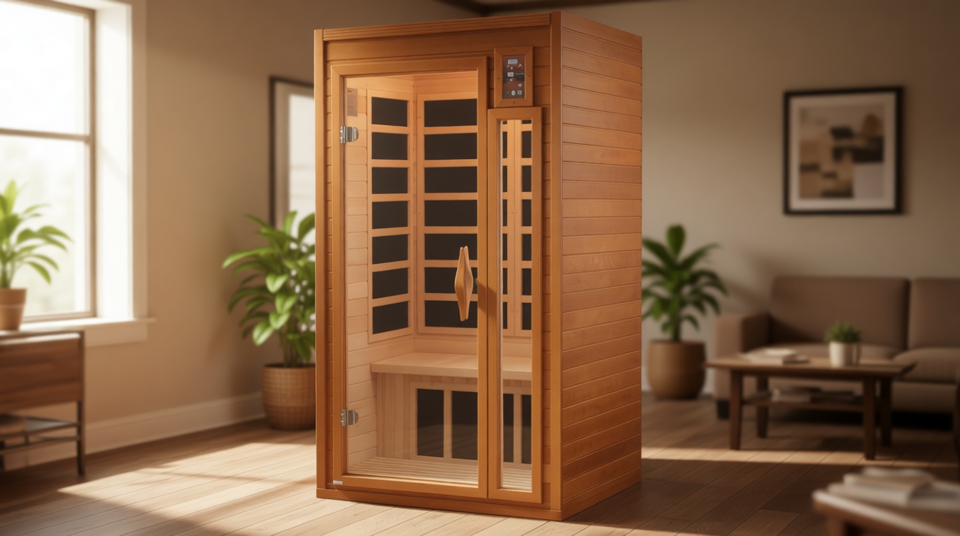 DYNAMIC SAUNAS Barcelona 1- to 2-Person Low EMF FAR Infrared Sauna with Red Light Therapy & Bluetooth Speakers | Personal Indoor Dry Heat Sauna for Home & Gym – Made from Canadian Hemlock