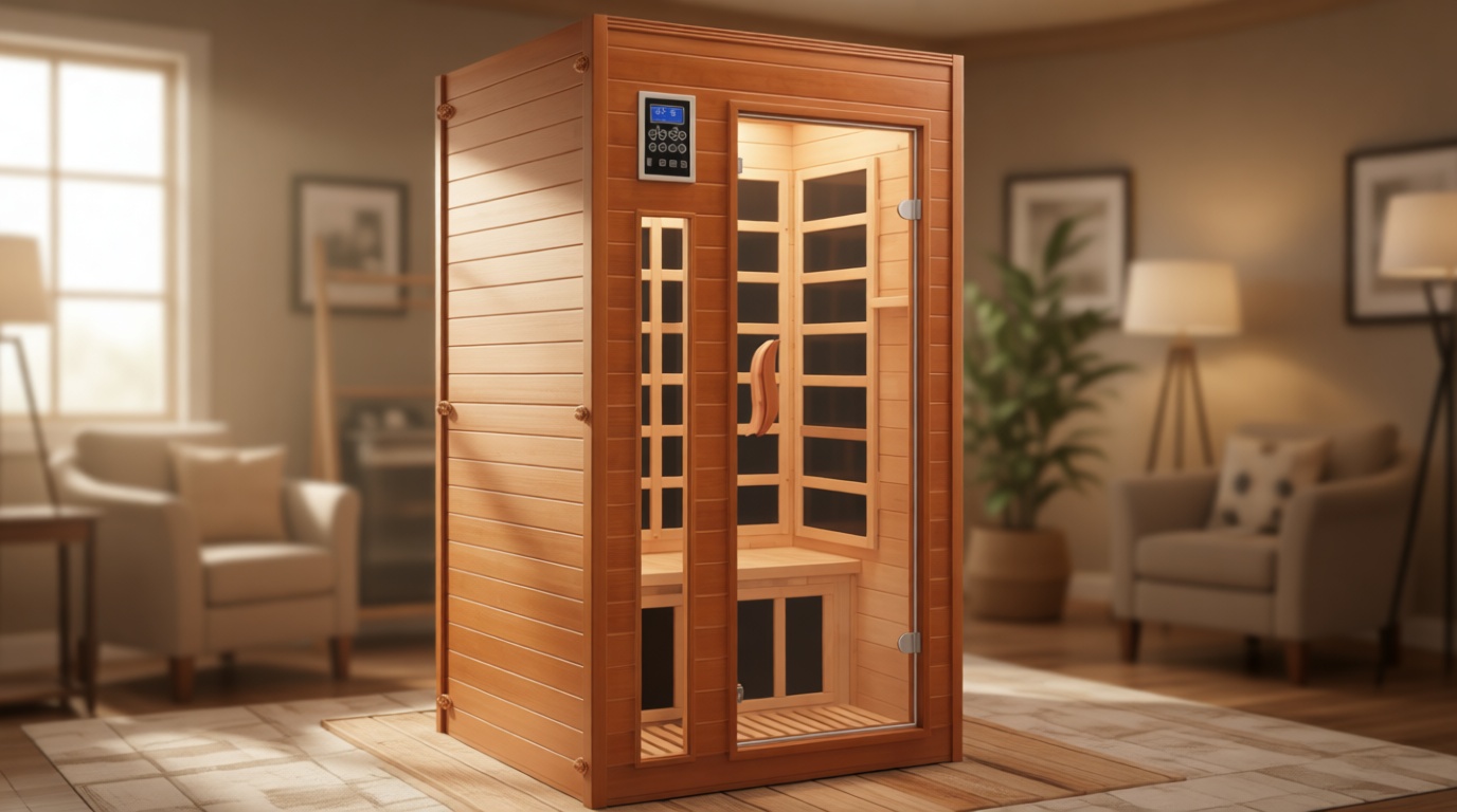 X-Vcak 1-2 Person Infrared Sauna, Dry Heat Sauna with Red Light Therapy, Bluetooth, Radio, 7-Color Therapy Light for Home, Indoor, Gym, Wellness Center, 36″ x 36″ x 73″, Brown Global Recycled Standard