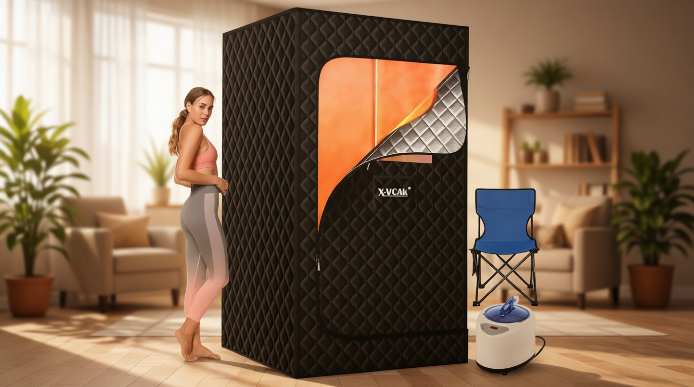 X-Vcak Upgraded Portable Sauna for Home，Relaxation, Steam Sauna for Home with Steamer, Remote Control, Folding Chair, 9 Levels Global Recycled Standard
