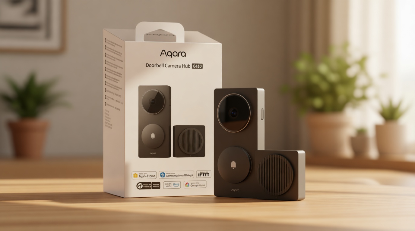 Aqara Smart Doorbell Camera G410 with Chime, 2K, HomeKit Secure Video, 2-Way Audio, Built-in Matter Hub, Wireless/Wired, Supports Apple Home, Alexa, Google, Home Assistant, 2.4G/5GHz Wi-Fi, Gray