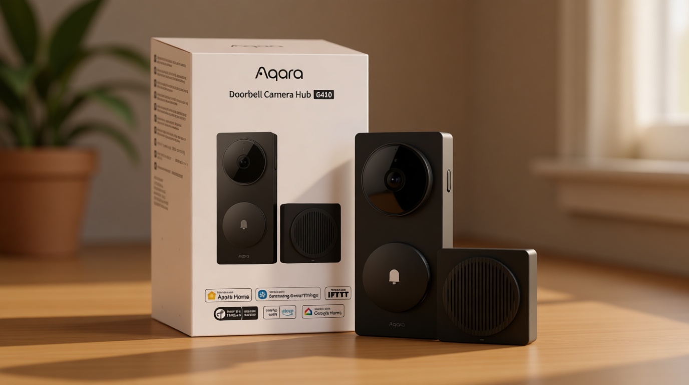 Aqara Smart Doorbell Camera G410 with Chime, 2K, HomeKit Secure Video, 2-Way Audio, Built-in Matter Hub, Wireless/Wired, Supports Apple Home, Alexa, Google, Home Assistant, 2.4G/5GHz Wi-Fi, Black