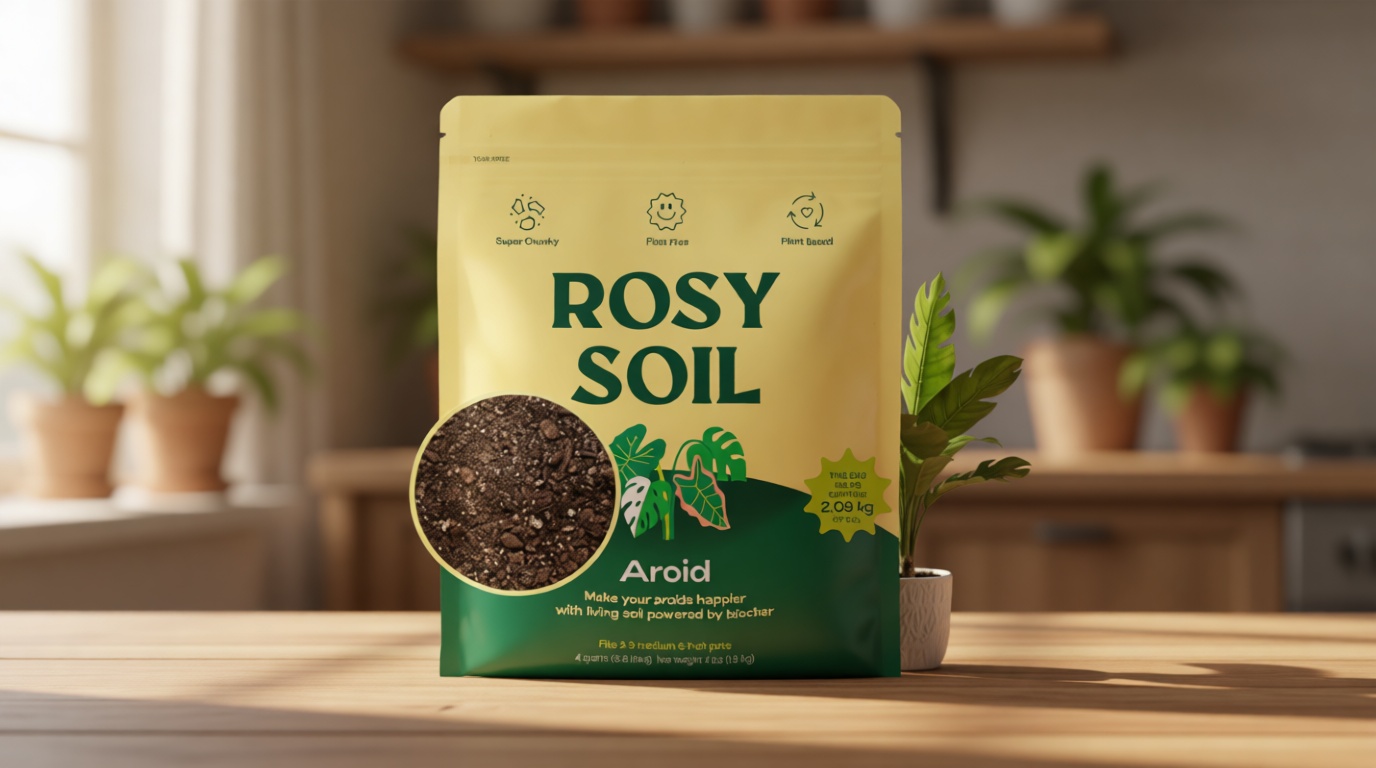 Rosy Soil Aroid Soil Potting Mix - Peat-Free, Microbially Active Biochar Powered Soil for Aroids - Superior Aeration & Drainage for Aroid Plants - Ideal for Indoor Gardening - 4 Quarts