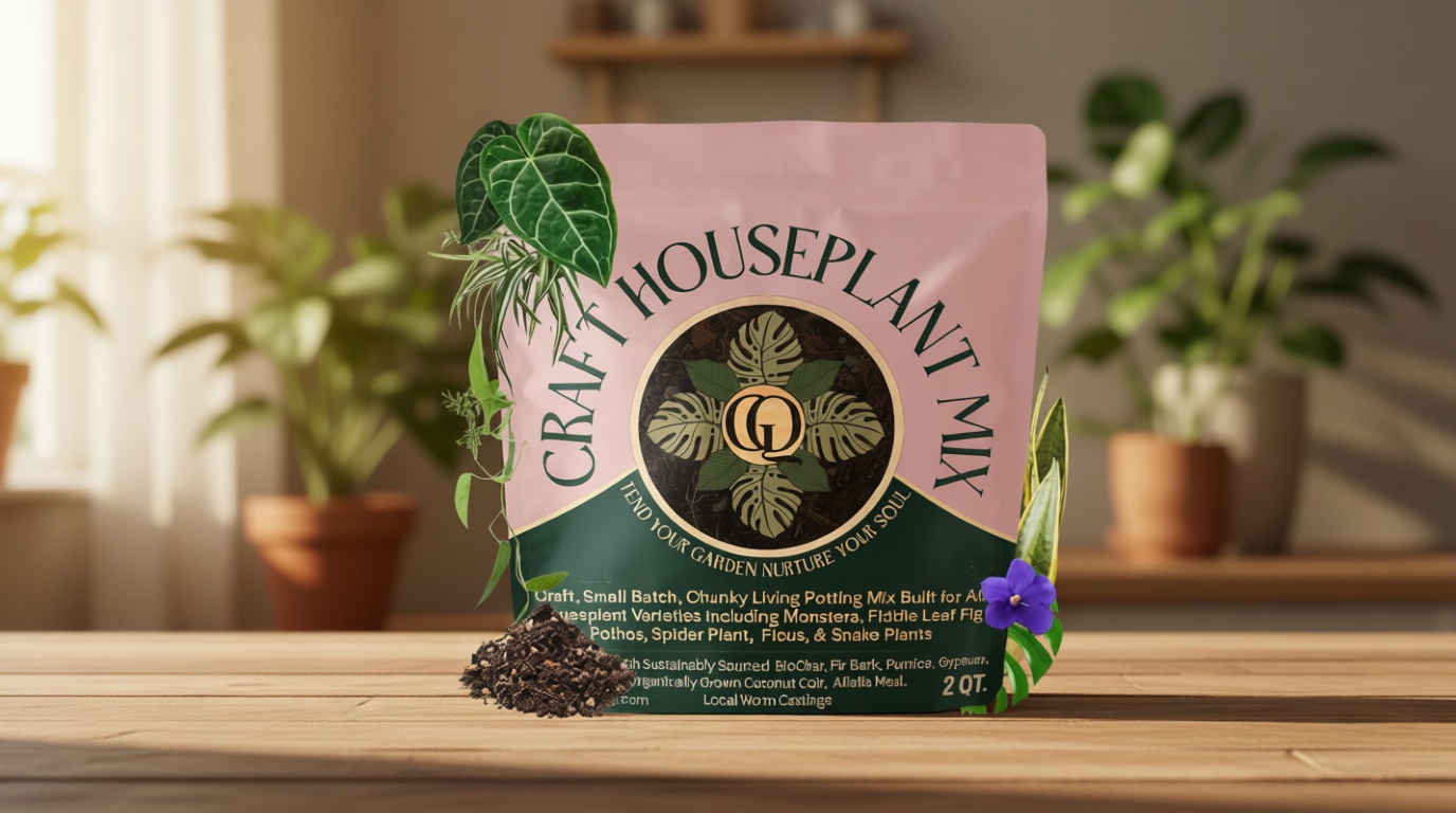 Craft Organic Houseplant Potting Mix, Elite House Plant Soil, Chunky, Well Draining Potting Soil for All Indoor Plants, Tropical Plants & Flowers, Sustainable & Peat Free, Less Prone to Gnats, 2QT