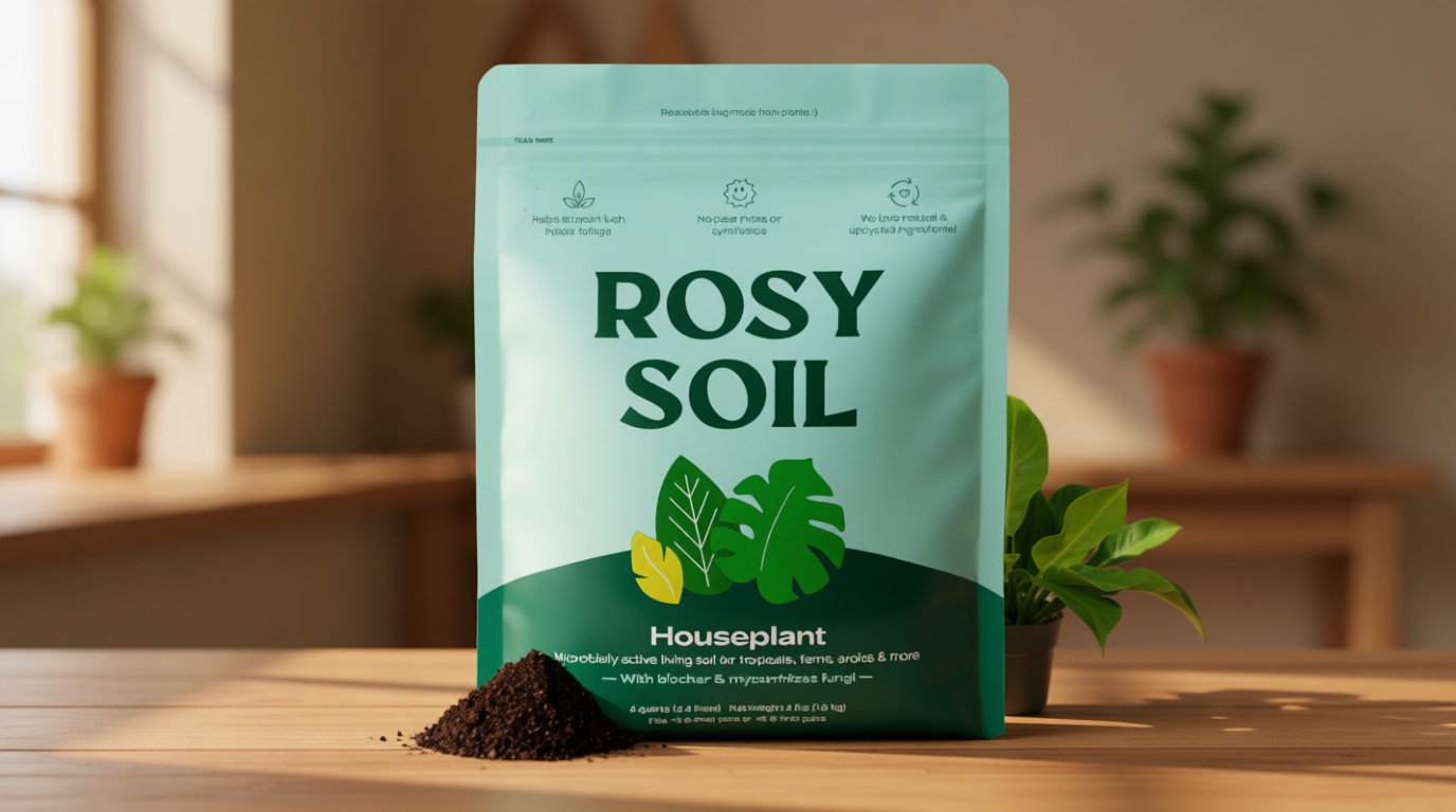 Rosy Soil Indoor Potting Soil for House Plants - Organic Potting Soil Mix for Indoor Plants - Enriched w/Root-Boosting Biochar for Foliage Plants, Flowers, Herbs - Peat Free, Less Prone to Gnats - 8qt ClimatePartner certified
