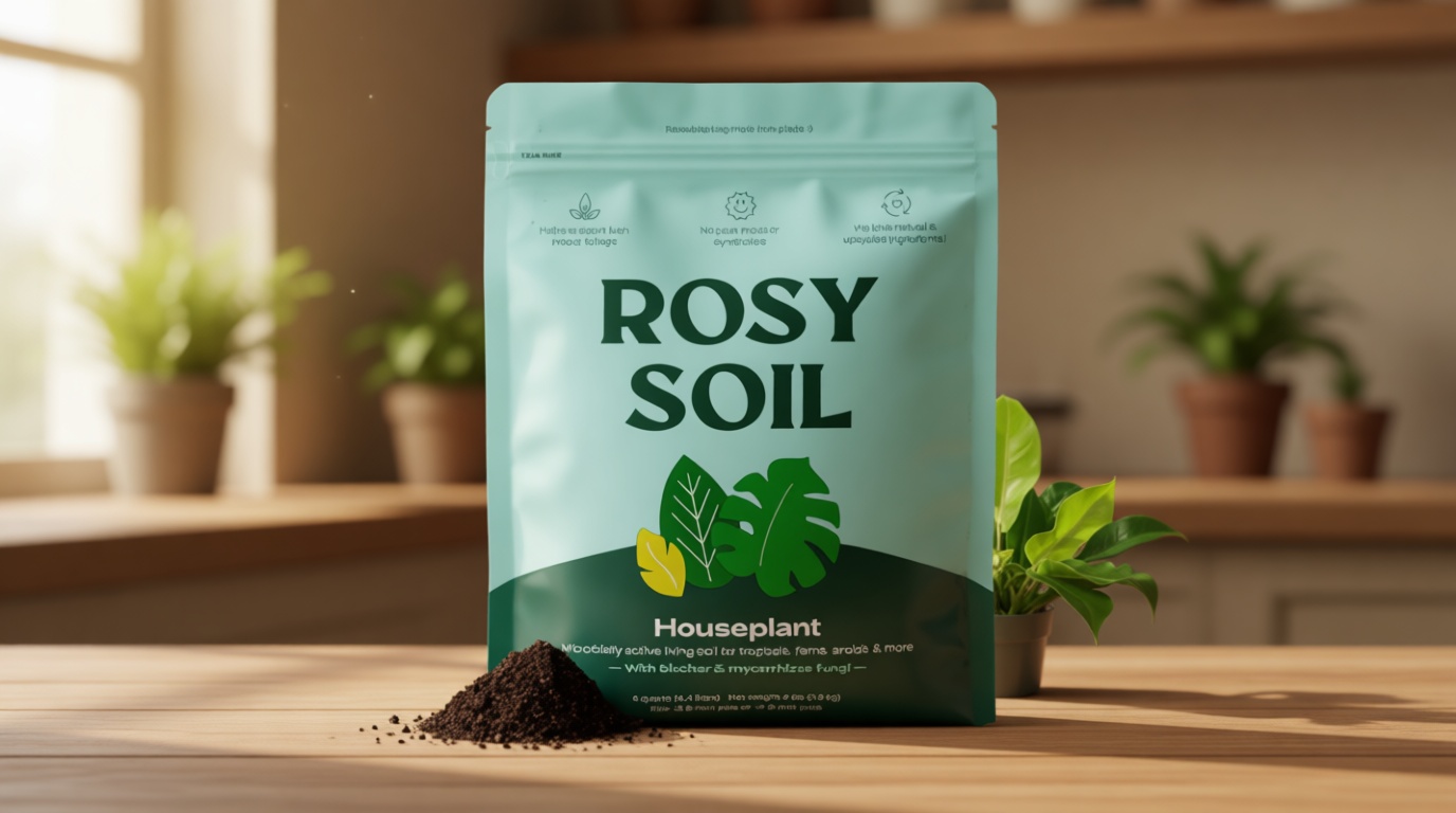 Rosy Soil Indoor Potting Soil for House Plants - Organic Potting Soil Mix for Indoor Plants - Enriched w/Root-Boosting Biochar for Foliage Plants, Flowers, Herbs - Peat Free, Less Prone to Gnats - 4qt ClimatePartner certified