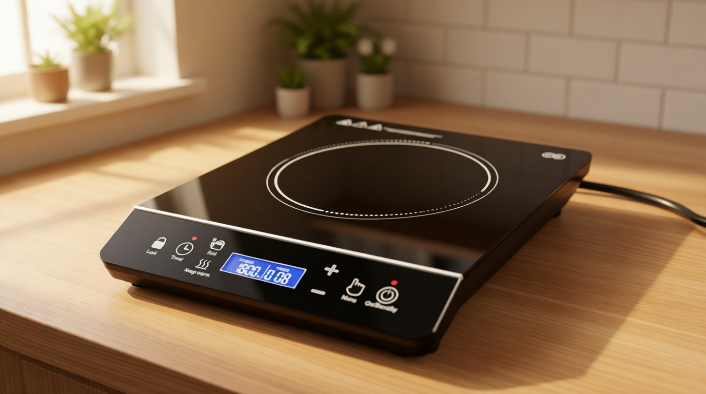 OMEO Portable Induction Cooktop Hot Plate Countertop Burner 1800 Watts Induction Burner with LCD Sensor Touch, LED Display, 10 Temperature Levels, Child Safety Lock, Auto Shutoff Function