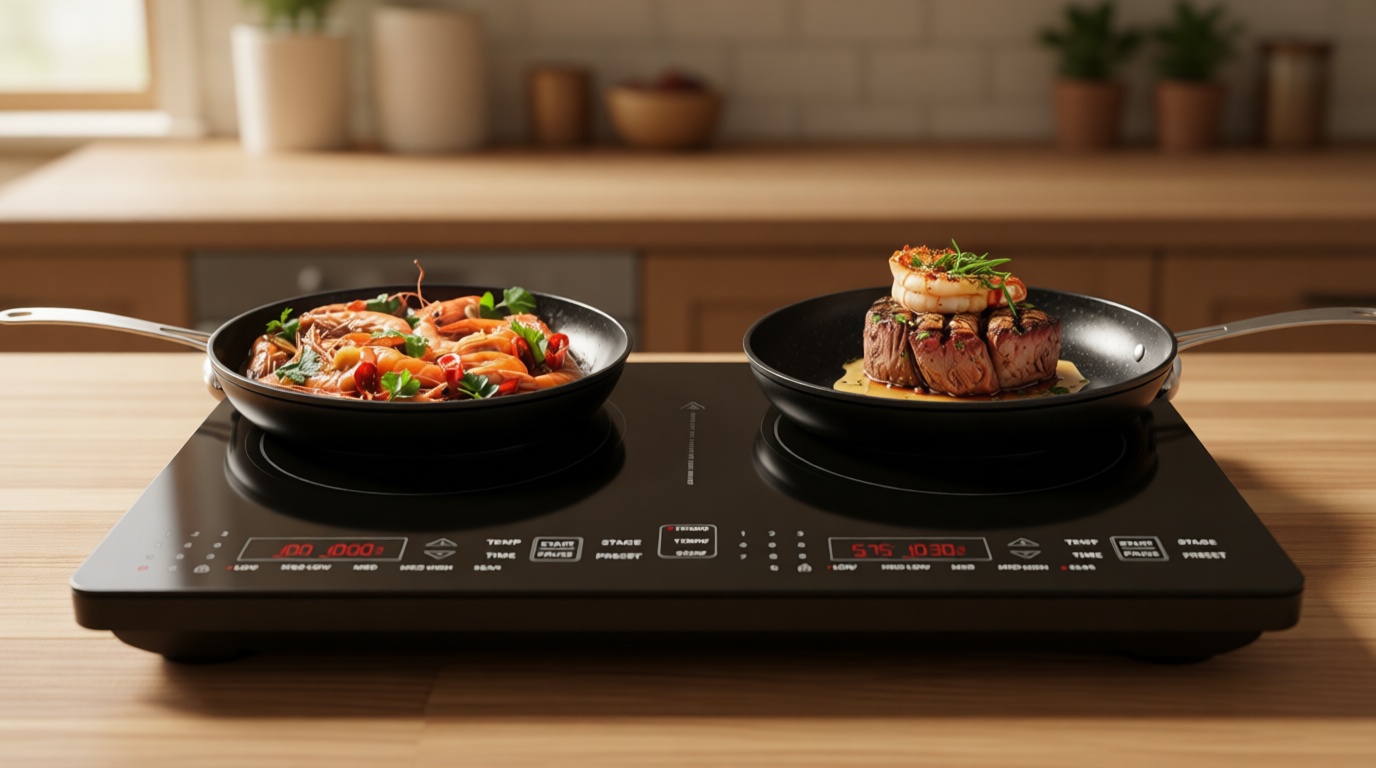 Nuwave Double Pro Cooktop Induction Countertop Burner, Portable, 900/1500/1800W with Dynamic Watt Technology, 50°F to 575°F, 8” Heating Coil, Shatter-Proof Ceramic Glass, Seamless IMD Touch Panel
