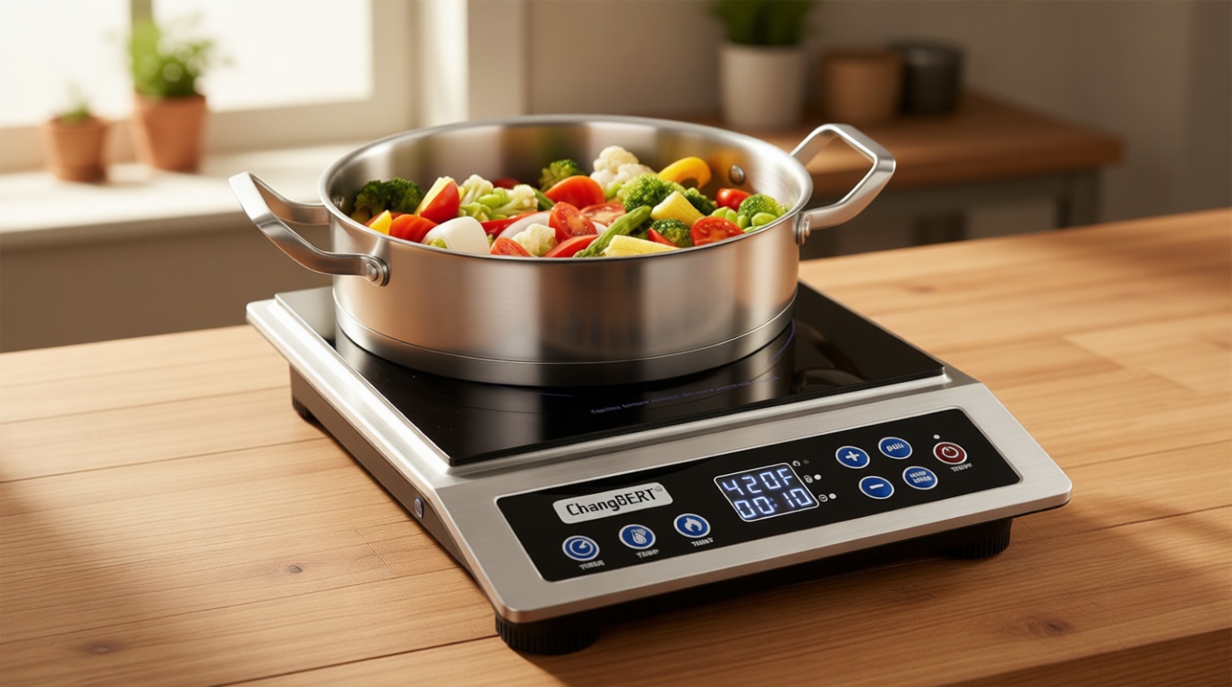 ChangBERT Portable Induction Cooktop Enhanced Version, One-Click Max Power 1800W Large Heating Coil Burner, Precise Temperature Control, NSF Certified Commercial Grade Low Noise Hot Plate
