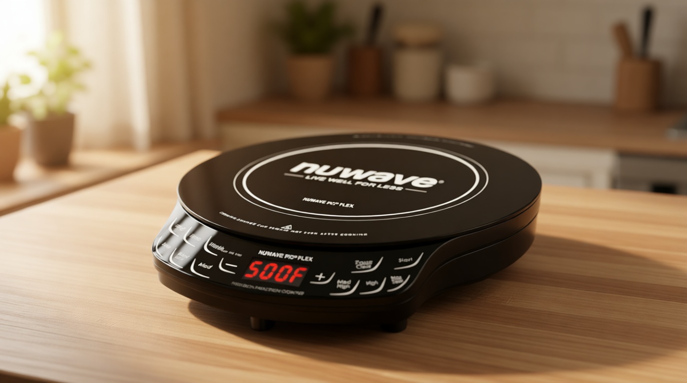 Nuwave Flex Precision Induction Cooktop, 10.25” Shatter-Proof Ceramic Glass, 6.5” Heating Coil, 45 Temps from 100°F to 500°F, 3 Wattage Settings 600, 900 & 1300 Watts, Black