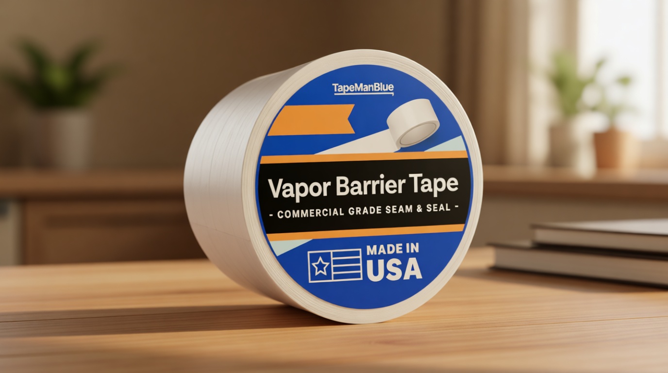 Vapor Barrier Tape - 4 inch x 180' Roll, Made in USA, White Polyethylene Tape for Crawl Spaces & Moisture Barriers, Waterproof Seal & Seam Tape for Underlayment, Insulation, and Plastic Liners