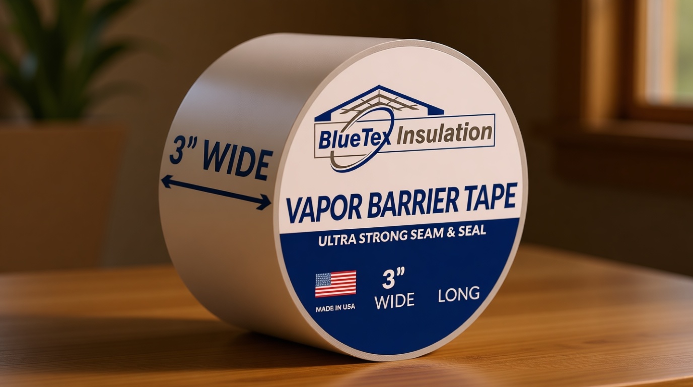 BlueTex Insulationㅤ 3" Wide x 180' Long White Vapor Barrier Seam Tape - 1 Roll, Waterproofing & Great for Crawlspaces, Insulation Repairs, Underlayment Seams, Metal Building Insulation Seams