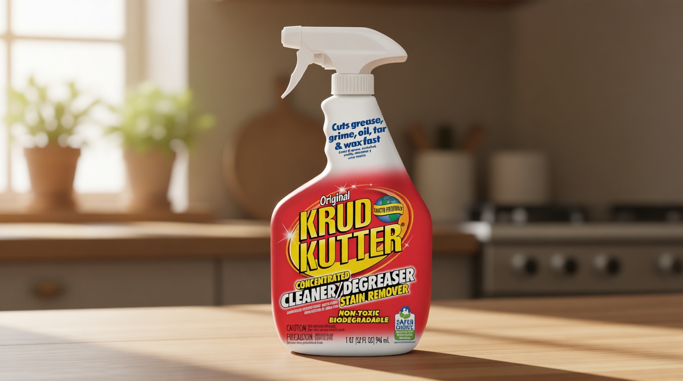 Krud Kutter Original Cleaner Degreaser Spray, 32 oz, Heavy Duty Multi Surface Cleaner for Grease, Oil and Tough Stains, Ready to Use for Kitchen, Garage, Floors and Outdoor Surfaces U.S. EPA Safer Choice [Amazon-developed Certification] Compact by Design