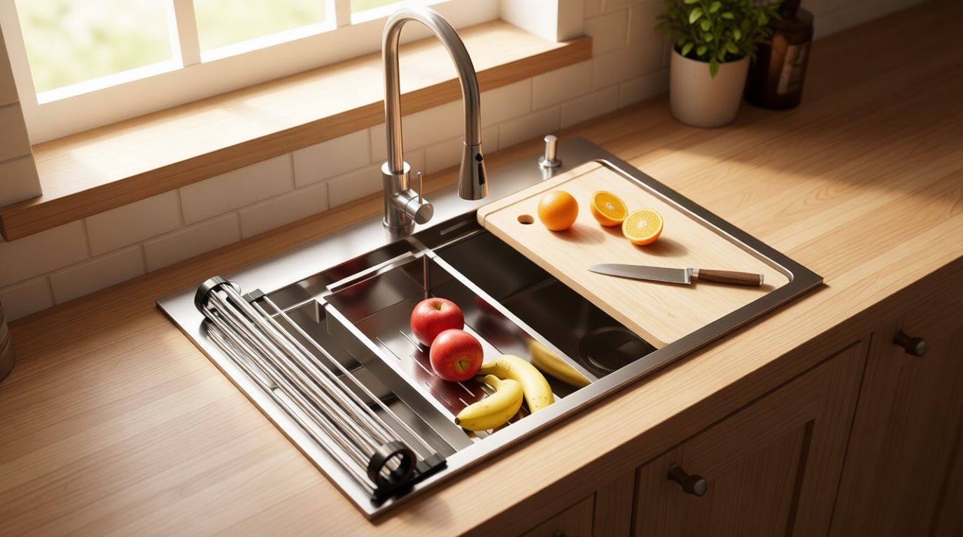 CAMMOO 33X22 Drop In Kitchen Sink, 304 Stainless Steel Workstation Sink, Pop-Up Drain, Upgraded Fast Drain & Anti-Clog, Topmount Single Bowl with Accessories, Foldable Grid for Easy Clean