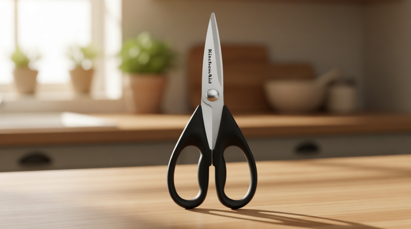 KitchenAid All Purpose Kitchen Shears with Protective Sheath Durable Stainless Steel Scissors, Dishwasher Safe, Soft Grip Comfort Handle, 8.72 Inch, Black