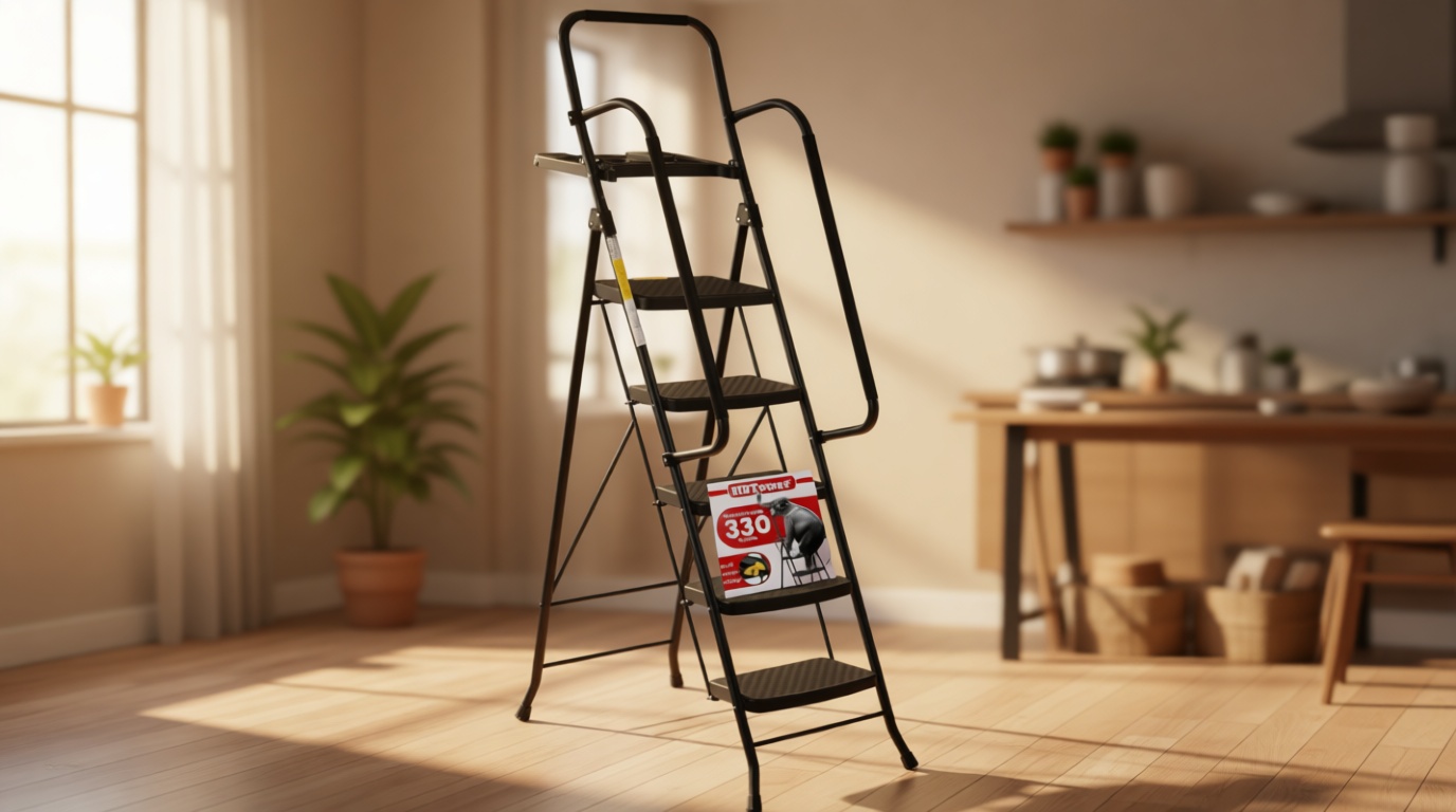 HBTower Step Ladder, Folding Step Stool with Wide Anti-Slip Pedal, Sturdy Steel Ladder, Convenient Handrail, Lightweight, Portable Steel Step Stool Global Recycled Standard