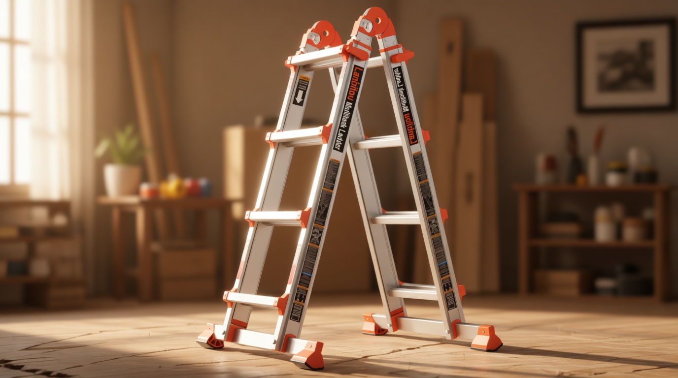 LANBITOU Ladder, A Frame 4 Step Ladder Extension, 14 FT Anti-Slip Multi Position & Storage Folding Ladder, 330 lbs Security Load Telescoping Aluminum Ladders for Stairs Home Indoor Outdoor Roof