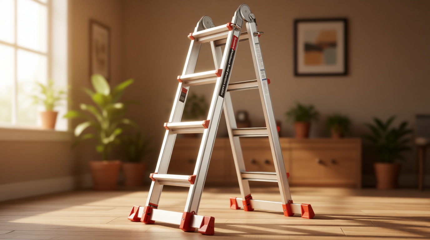 Soctone Ladder, A Frame Extension Ladder, Multi Position with Stabilizer Bar, 330 lbs Weight Rating Telescoping Ladder for Household or Outdoor Work, 14 Ft, Orange Global Recycled Standard