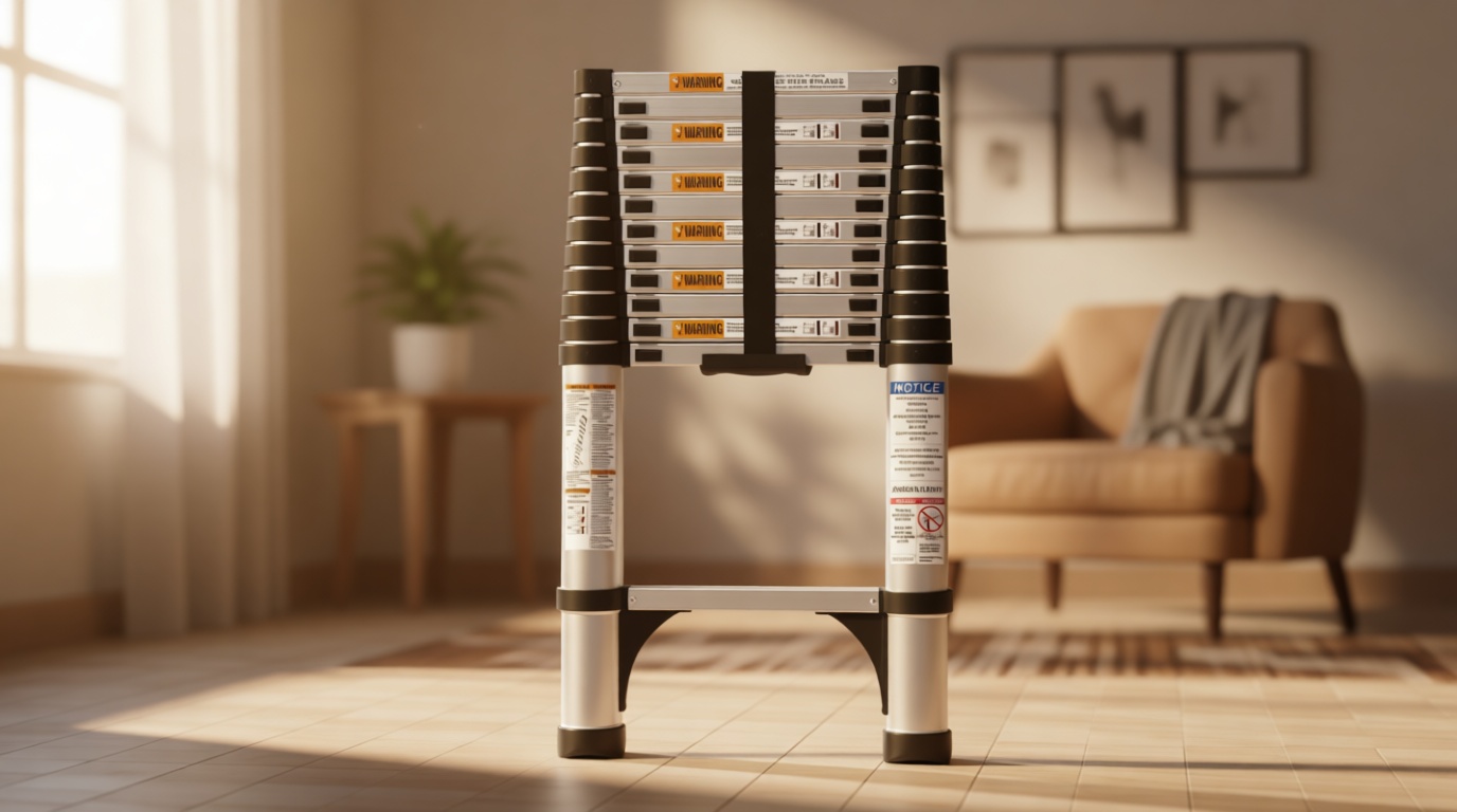 Telescoping Ladder, SocTone 12.5 FT Aluminum Lightweight Extension Ladder with 2 Triangle Stabilizers, Heavy Duty 250lbs Max Capacity, Multi-Purpose Collapsible Ladder for RV or Outdoor Work Global Recycled Standard