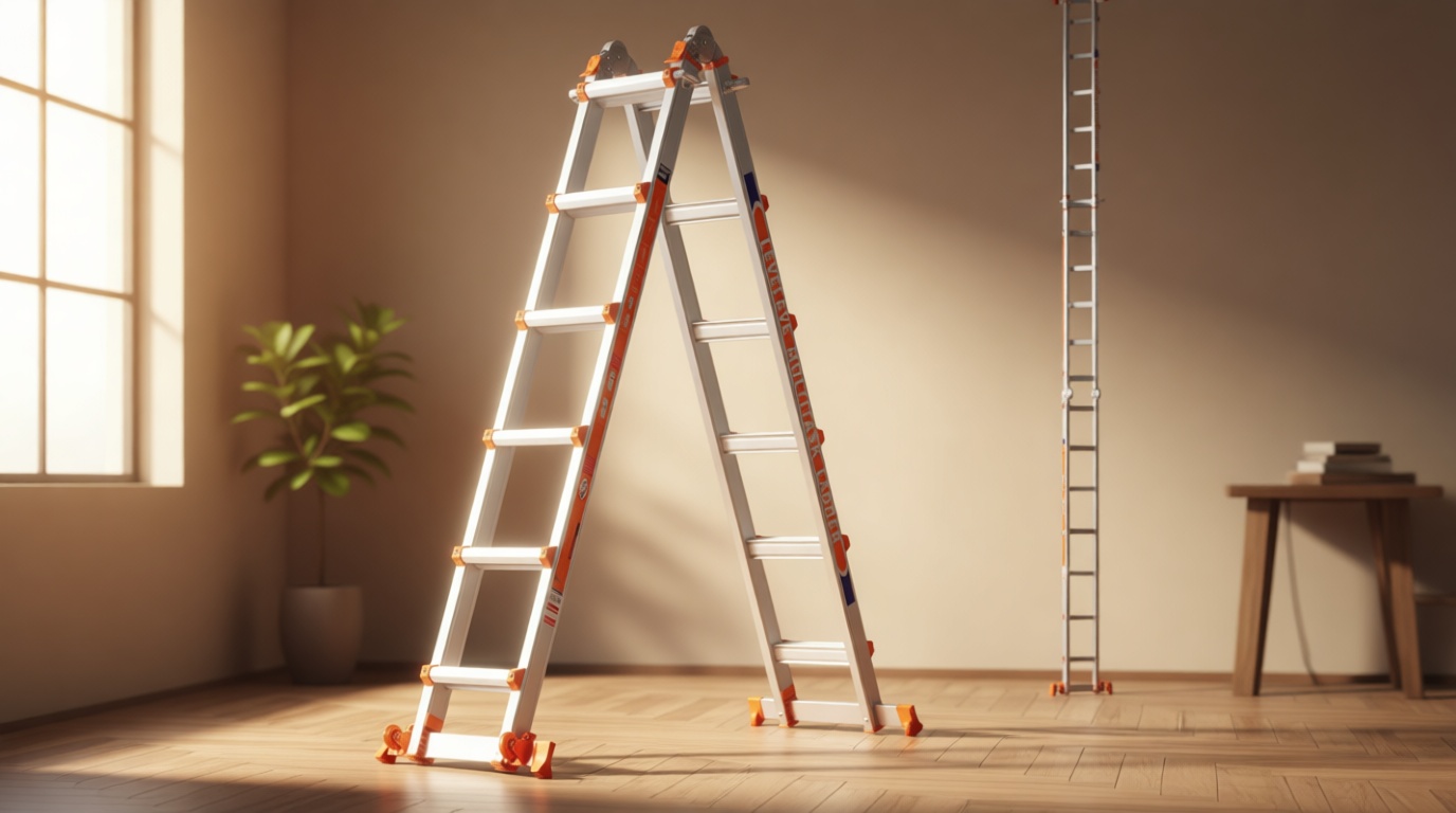 LEVELEVE Telescoping A Frame Ladder, 22FT Multi Position Ladder with Stabilizer Bar & Wheels,330 lbs Security Load for Stairs Home Indoor Outdoor Roof