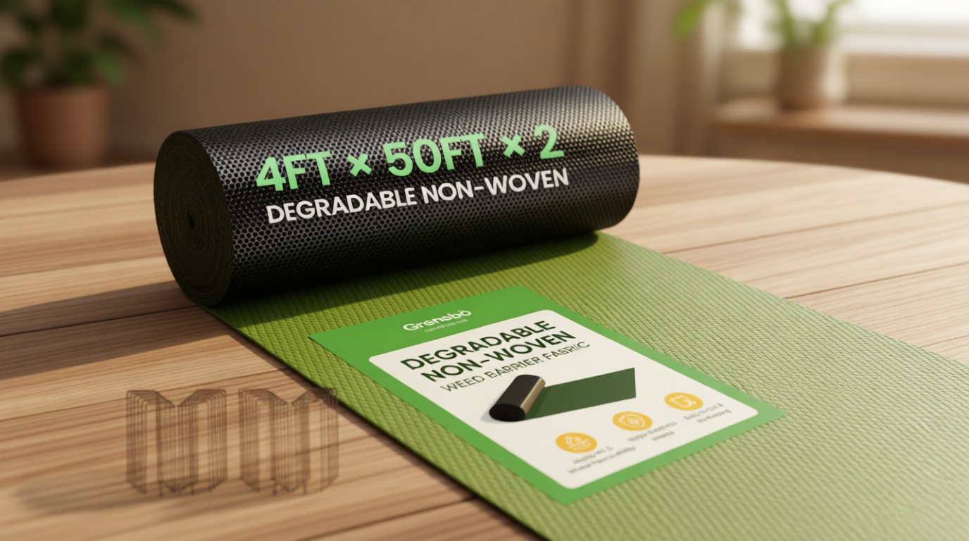 Grenebo Weed Barrier Fabric, 4FT x 100FT, Non-Woven Landscape Fabric, Easy to Cut & Fray-Resistant, Breathable & Permeable, Landscaping Fabric with 30 Stakes, for Gardens, Flower Beds, Vegetable Plots