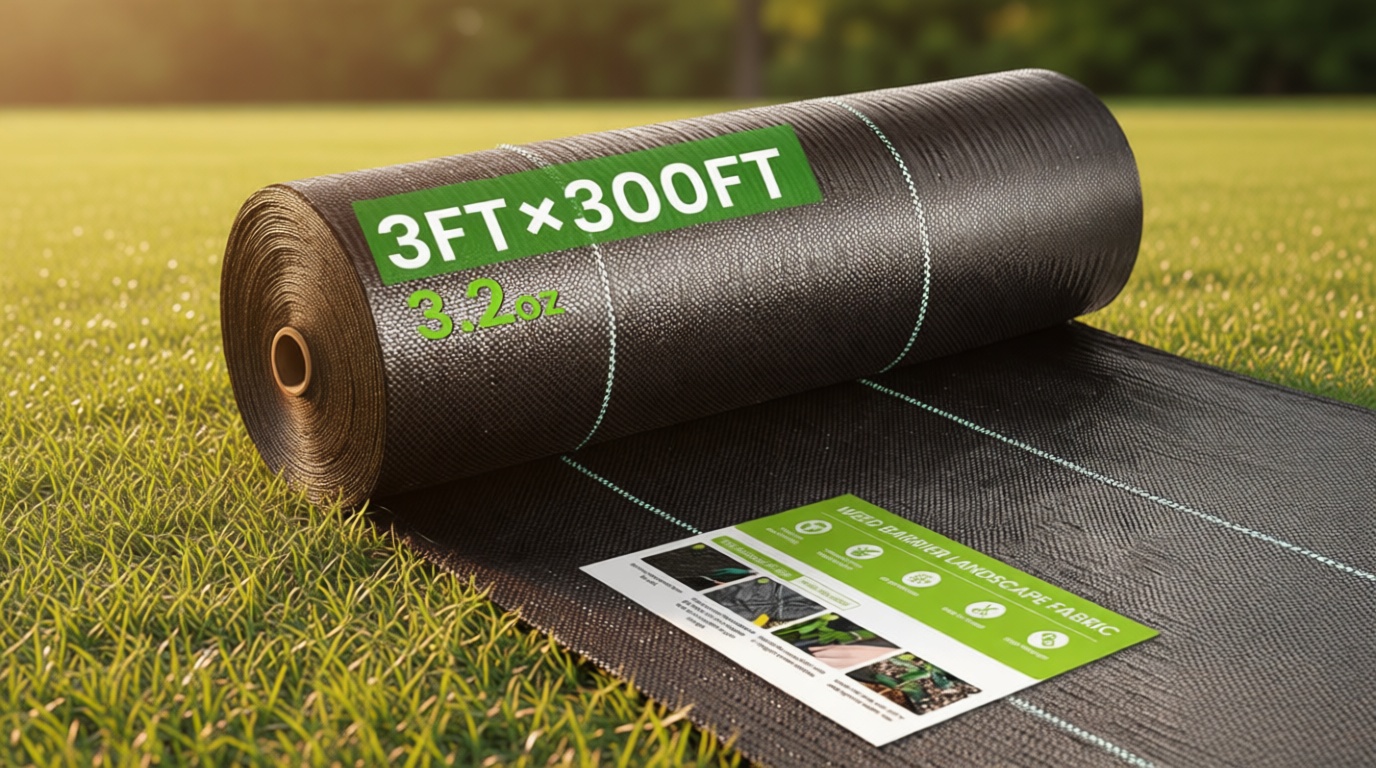 Weed Barrier Fabric, 3x300ft Landscape Fabric, 3.2oz Heavy Duty Durable Woven Geotextile Fabric, High Permeability Ground Cover Mat, Driveway Fabric, Garden Weed Control Cloth with 20 U-Securing Pegs
